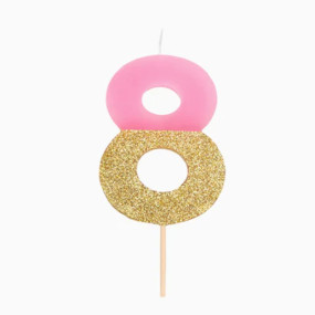 Vela 8 Rosa Dourado Glitter